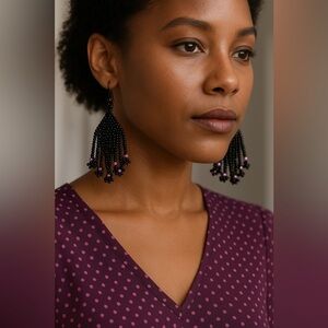 Chic Beaded Black and Pink Earrings